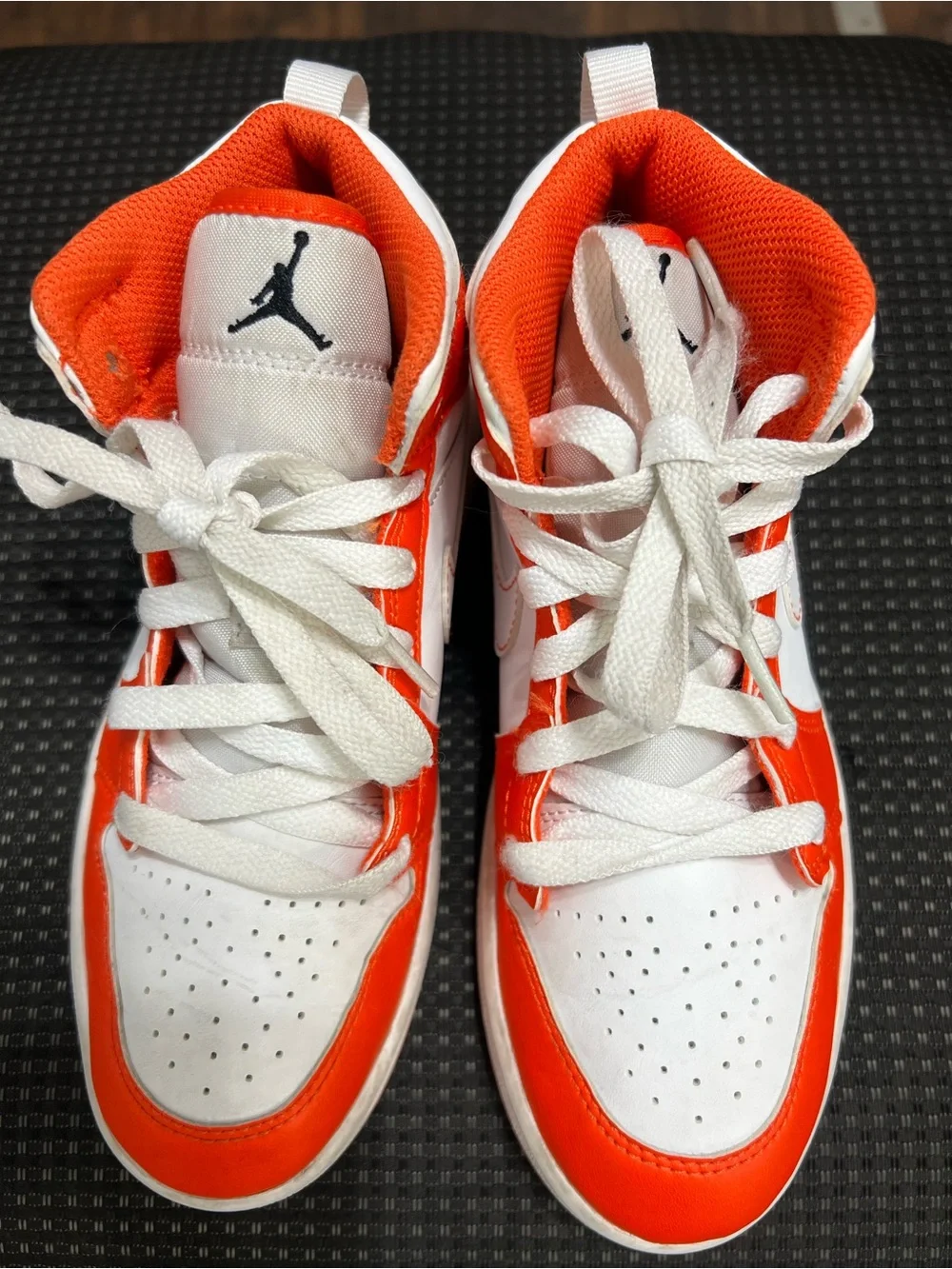 Jordan Kids White and Orange High-Top Sneakers